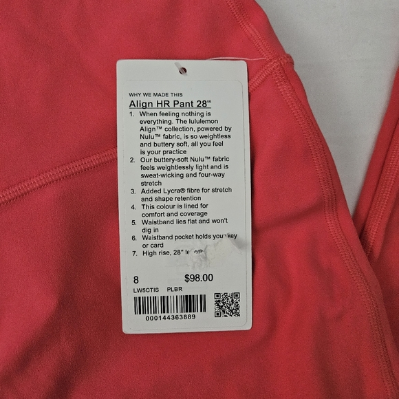 Lululemon Align HR Pant 28” PLBR Pale Raspberry Pink Leggings Women's Size 8 - Picture 5 of 7